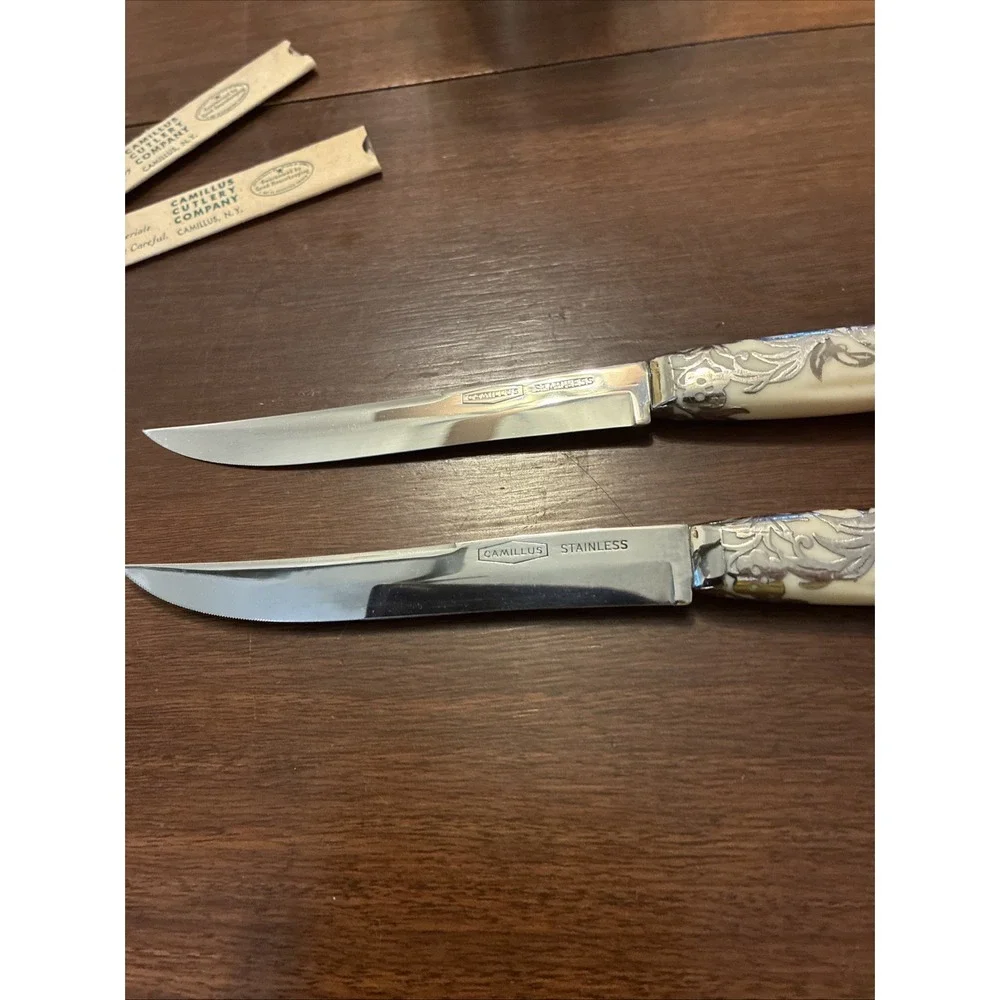 VTG Camillus Cutlery 50's Decorative Handles Steak Knife Set of 3 In Sheath